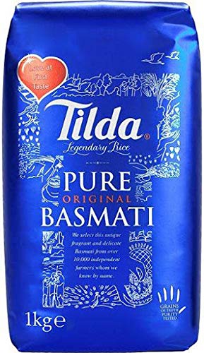 Riz Basmati Long Pure Original - Marque TILDA - Sac de 1KG - Sans gluten (2KG - Lot de 2 sacs de 1KG)
