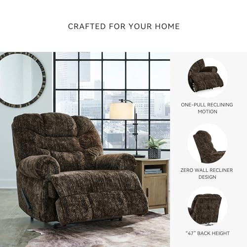 Image of Signature Design by Ashley Movie Man Classic Tufted Velvet Manual Zero Wall Recliner, Dark Brown
