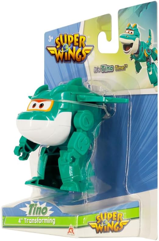 Super Wings - Transformation Plane Tino in Green/White, Approx. 12 cm Large Toy Figure for Children, Transformable Toy Plane and Robot Figure