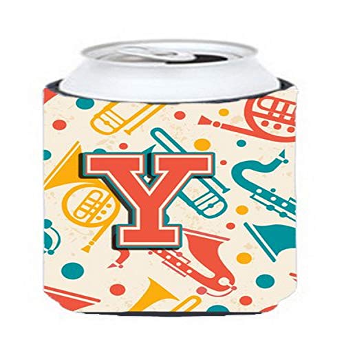 Caroline's Treasures CJ2001-YCC Letter Y Retro Teal Orange Musical Instruments Initial Can or Bottle Hugger Cooler Washable Drink Sleeve Collapsible Beverage Insulated Holder, Can Hugger, Multicolor