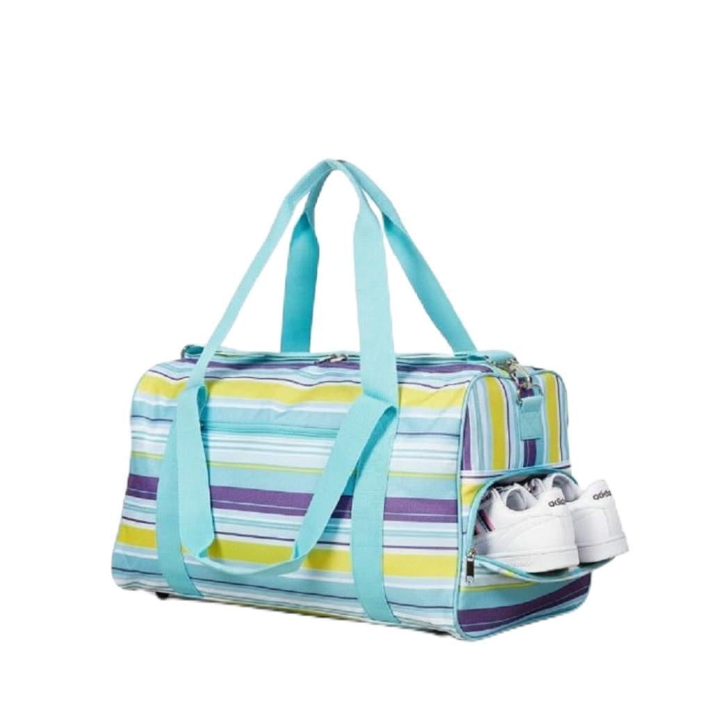 Ladies Striped Sports Duffel Bag | Gym, Swim & Overnight Travel Holdall with Wet/Dry Pockets and Spacious Waterproof Interior for Women Multicolor