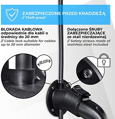 GRAFT kabel ładujący typ 2 uchwyt ścienny | uchwyt ścienny do aut elektr. z wtyczką IEC 62196-2 | akcesoria do stacji ładującej typ 2 wallbox, w tym zabezp. przed kradzieżą kabla i ładowarki