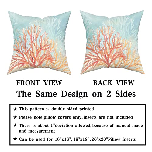Giwawa Coastal Coral Throw Pillow Covers 18X18 Inches Set Of 2, Beach Ocean Seashell Themed Pillow Cushion Cases, Farmhouse Decoration Square Pillowcases For Sofa Couch Bedroom Living Room Car #TOP3