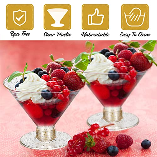 200 Pcs Plastic Martini Glasses 5 oz Gold Glitter Disposable Cocktail Glasses Tall Mini Martini Plastic Cups Appetizer Dessert Cups for Margarita Wine Champagne Ice Cream Wedding Bar Birthday Party - Thumbnail 7