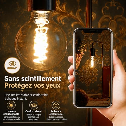 Ampoule Edison dimmable G80 à filament spiralé pour un éclairage ajustable - 5