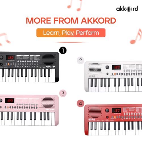 Image of Akkord 37 Keys Music Keyboard - Black Edition | MIDI USB-C, Touch Response, 200 Rhythms, Tones & 40 Demos, LED Display, Portable Beginner Piano Compatible with GarageBand.