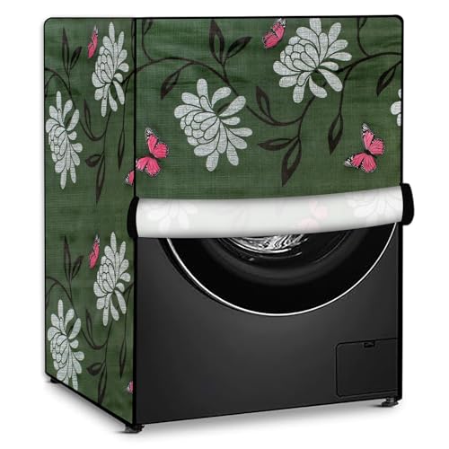 Image of Stylista Washing Machine Cover Compatible for Bosch 8 kg Front Load WAT24463IN Petals Pattern Green