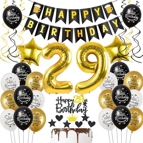 Décoration 29 ans anniversaire Homme Femme, Ballon 29 ans anniversaire noir or, Décoration anniversaire 29 ans Homme Ballon, Décoration gâteau 29 ans anniversaire Homme Déco anniversaire 29 ans