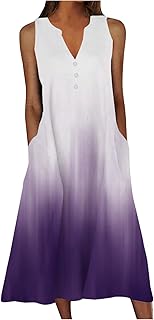 Women's Plus Size Summer Floral Print Casual Dress Vintage Sleeveless Neck V-Neck Long Tank Dress with Pockets - Buy now