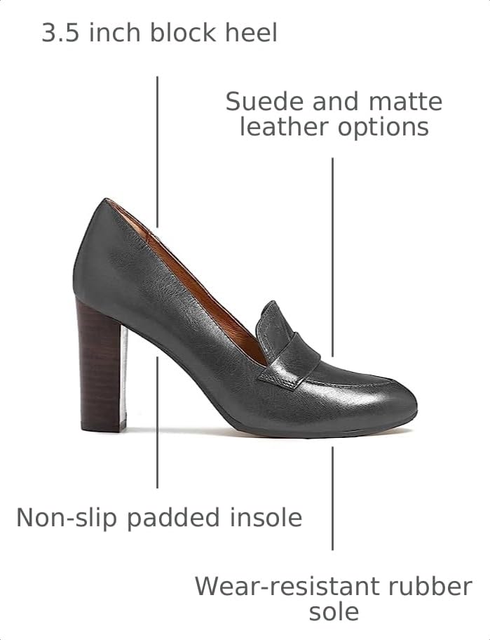 Image of MOOMMO Women Chunky Block Heel Pumps Round Closed Toe Slip On Oxford Loafers Shoes High Heels Snakeskin Work Pump Suede Loafer for Office Ladies Classic Formal Business Professional 4-13 M US