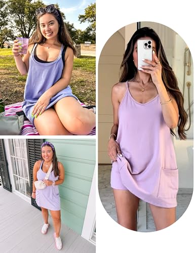 Image of Lianlive Women Athletic Mini Dresses Built-in Shorts Set Summer Sleeveless Sundress Hot Shot Mini Dress