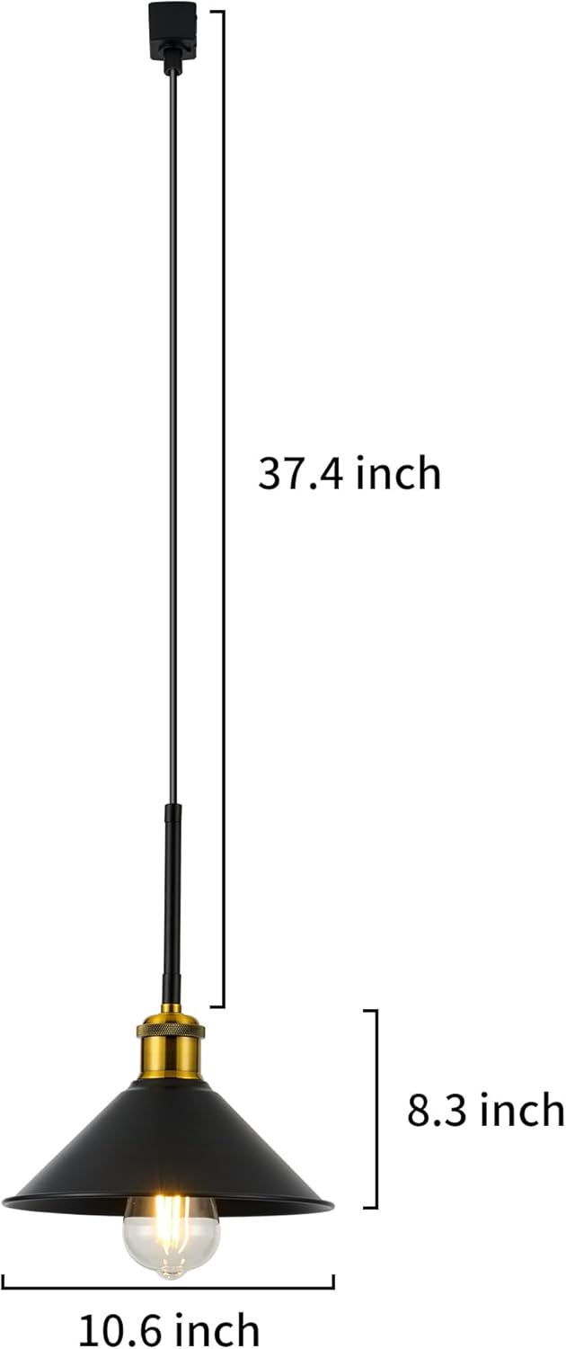 H Type Track Pendant Lighting Black Industrial Ceiling Track Hanging Light Fixtures Pendant, Compatible with H Type Track Lighting Rail, E26 Socket,3 Pack (Bulbs Not Included)