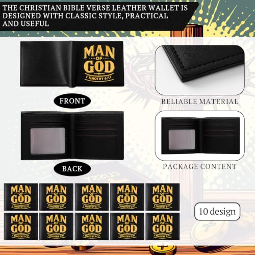 Image of Sadnyy 10 Pcs Christian Gifts PU Leather Wallet for Men with Money Clip and Cardholder Engraved Leather Wallet Man of God Faith Religious Father's Day Birthday Inspiring Pastor Gifts