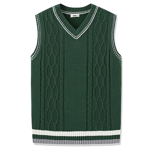 JSTEX Boys Sweater Vest 100% Cotton Kids Uniform Vest V-Neck Sleeveless Knit Pullover for Boy Girls Toddler Size 4-14 Hunter Green