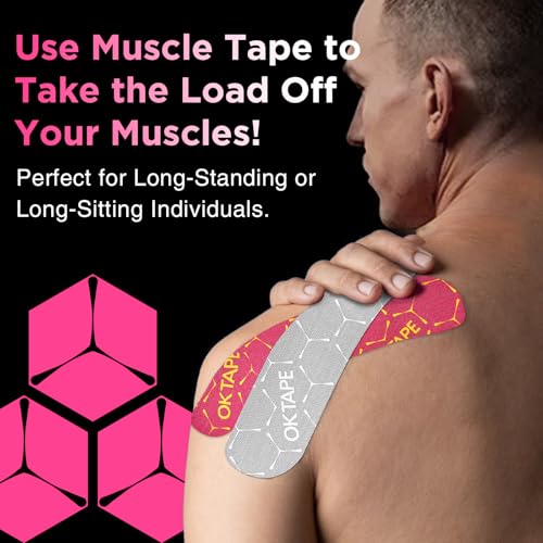 Image of OK TAPE Synthetic Kinesiology Tape Precut Strips, Waterproof Kinesiology Athletic Tape for Muscle Support and Recovery, Reduce Muscle Discomfort Tape,Durable, 2inx16.4ft Roll 20PCS | Beige