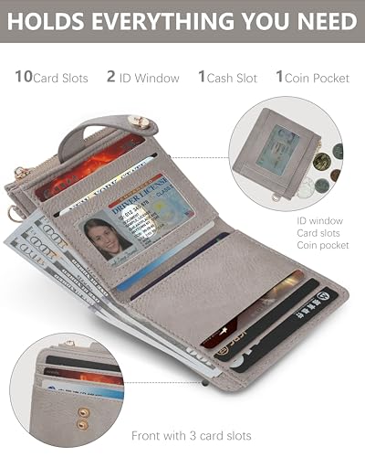 Image of Small Wristlet Wallets for Women Keychain Wristlet Wallet RFID Blocking Key Chain Wallet With Zipper Coin Pocke,2 Id Window(Stone Gray)