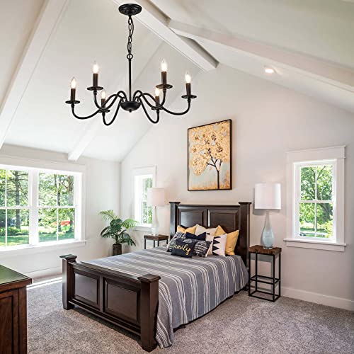 Widluth 8D-DD-6D 28 Inch Industrial Black Chandelier Light Fixture Vintage 6-Lights Candle Style Rustic Chandelier Rustic Black Chandelier thumb #7