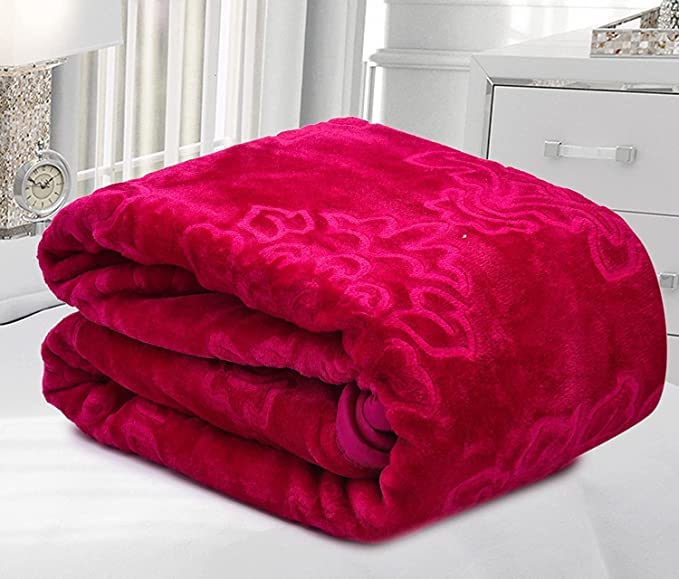 OM Enterprises Microfiber 200 GSM Soft and Warm Mink Blanket for Winter Double Bed (Maroon, Double)