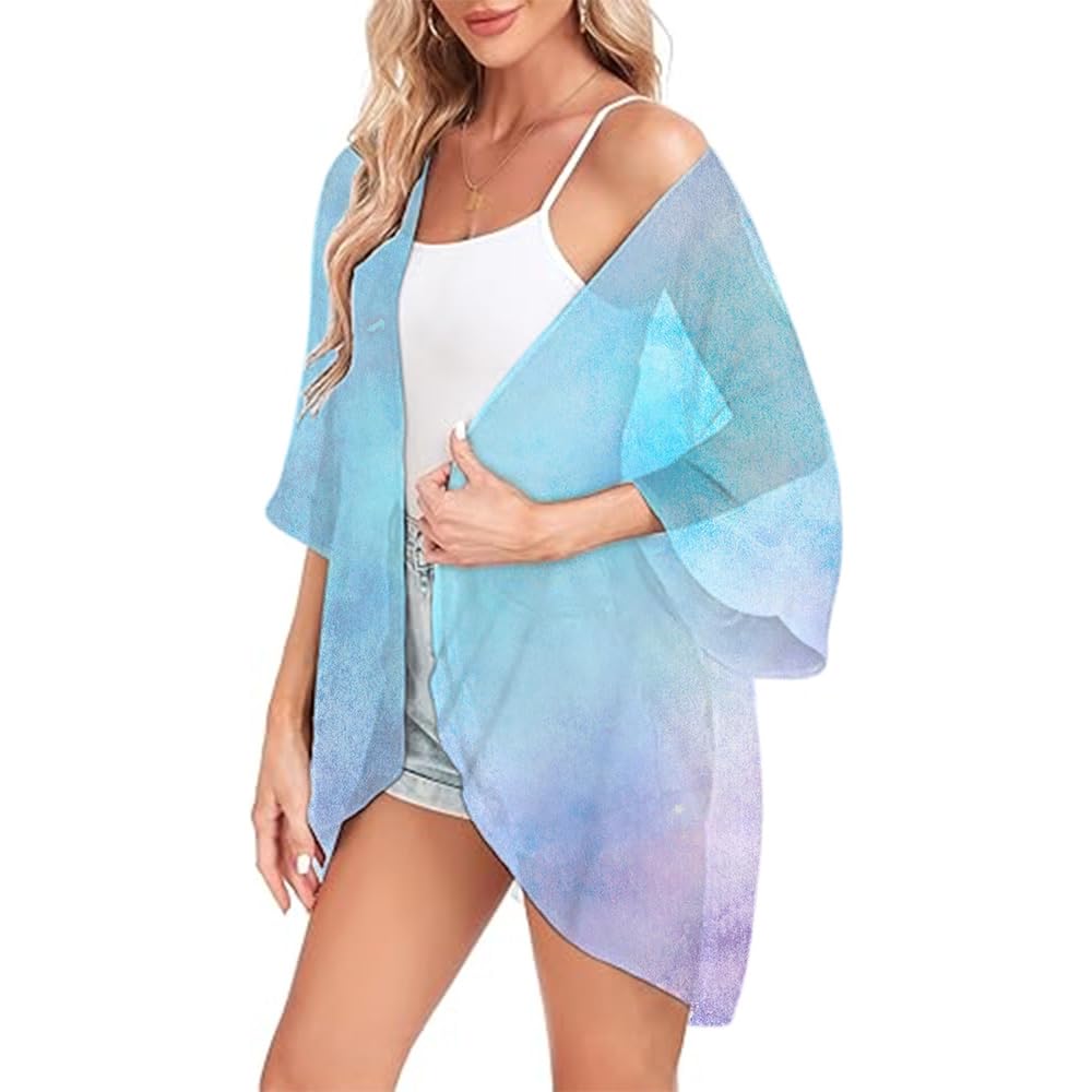 Strandkleid Strand for Frauen Gradienten Gedruckt Badeanzug Cover Up Kleider Mantel Meer Badeanzüge Sommer Chiffon Strickjacke Tops Shirts Strandkleider(KWLCZ32515094,L)