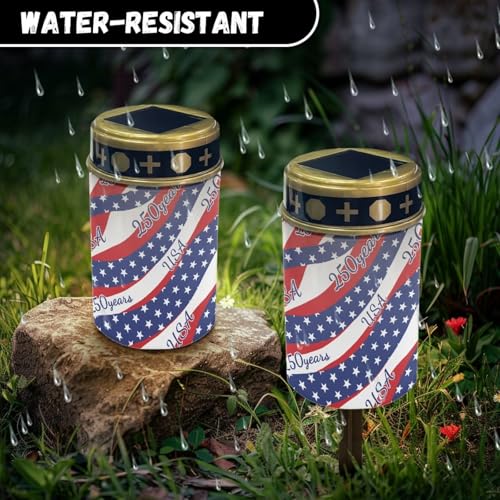 Image of 4th of July Solar Light for Cemetery American Flag Flameless Candle Solar Powered with Star Spangled Grave Memorial Candle for Indenpence Day Patriotic Memorial Decor Cemetery