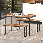 DlandHome 3-Piece Ensemble de table à manger 4 Personnes,Soho Table à manger et chaises,Rectangulaire table de dîner avec deux bancs pour la cuisine,Brown DCA-CZJYB-yzld01