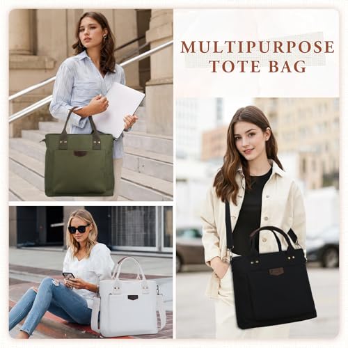 Image of RAVUO Tote Bag for Women, Canvas Crossbody Shoulder Bag Multi-Pocket Handbag with Compartments for Work Travel