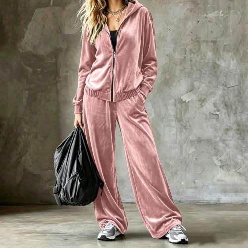 Velour Tracksuit Womens 2 Piece Velvet Zip Hoodie Wide Leg Y2K Sweatsuit - image 6