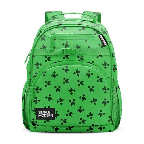 Simple Modern Mochila infantil grande Minecraft para meninas e meninos | Mochila primária para adolescentes | Coleção Fletcher | Crianças - 40,6 cm de altura | Creeper Minecraft