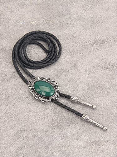 Image of GelConnie Bolo Tie for Men Women Western Cowboy Turquoise Leather Necktie | Natural Stone Bolo Tie Necklace for Women Rodeo Cowboy Leather Necktie Native American Western Cowgirl Ties Adjustable Cord