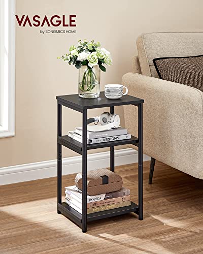 Image of VASAGLE Tall Side Table, End Table with Storage Shelves, 3-Tier Slim Table, Steel Frame, for Living Room, Study, Bedroom, Industrial, Black ULET273B16
