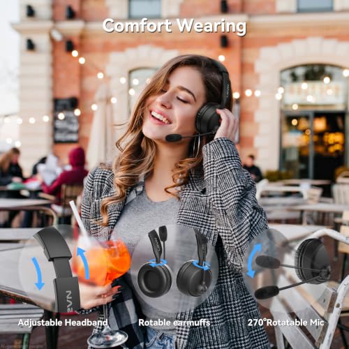 Image of Bluetooth Headset with Microphone, 60 Hrs Bluetooth Headphones with Mic, Wireless Headset with Mic for Work /Meetings /Office /iPhone /Phone Calls /Call Center /Computer /PC /Teams /Zoom /Podcast /Skype /WebEx