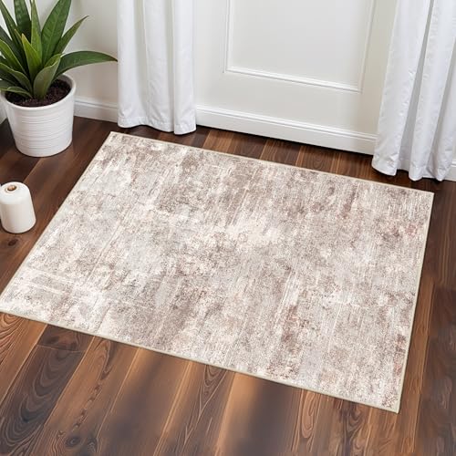 2x3 Rug Ultra Soft Abstract Rug - Area Rug Stain Resistant for Living Room Non Slip Indoor Entryway Rubber Backing Carpet Bedroom Kitchen Distressed Floor Decor Mat Machine Washable 2X3 Brown