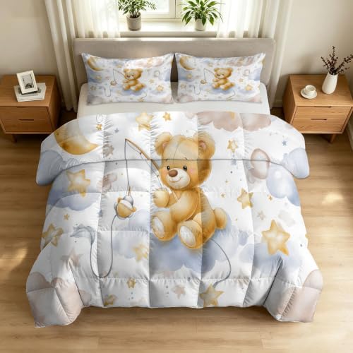Edredón doble reversible de oso de peluche con 2 fundas de almohada lavables para cama 3