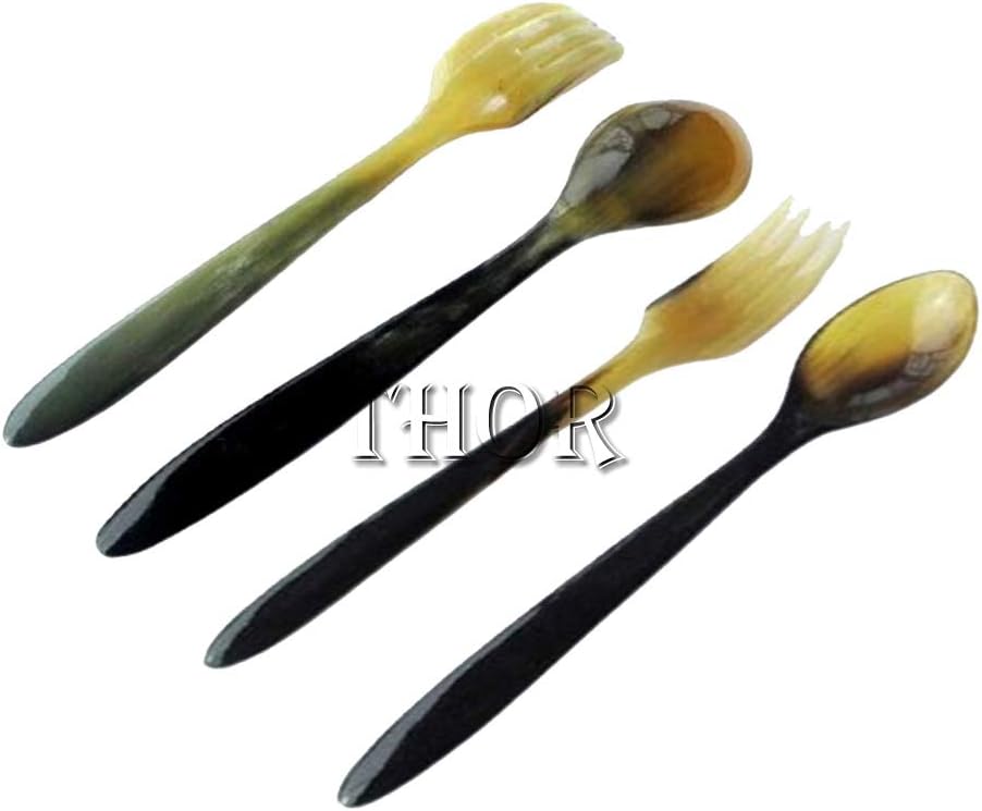 Cow Horn Spoon & Fork Serving Spoon Tasting Set of 6 Rustic Vintage Home Decor Gifts