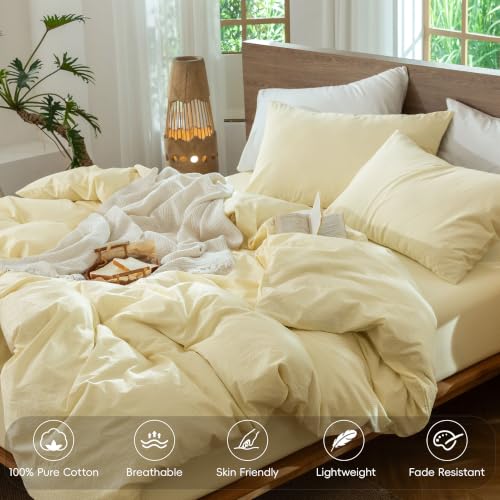 Image of MooMee Striped Duvet Cover Set 100% Washed Cotton Linen Like Queen | Relaxed Linen-like Texture. Soft, Breathable & Long-lasting Comfort. Lightweight. Hidden Zipper with 8 Interior Corner Ties