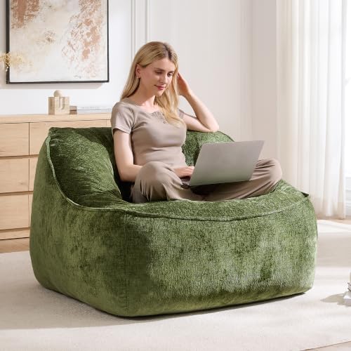 Image of AMERLIFE Oversized Bean Bag Chair for Adults, Chenille Boneless Chair,Green