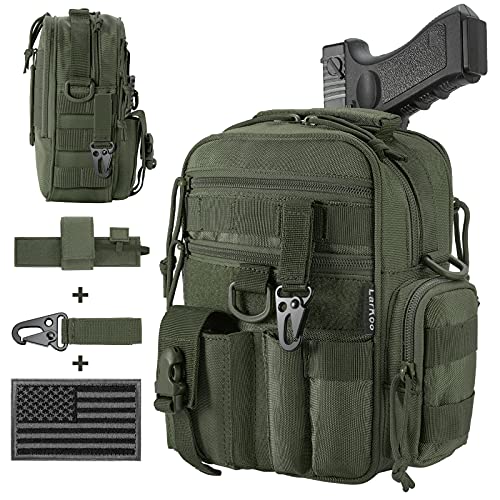 LarKoo Tactical Handgun Shoulder Strap Messenger Bag Gun Ammo Holster Concealed Carry Pistol Pouch Padded Military Fanny Pack Range Bag for Shooting Hunting