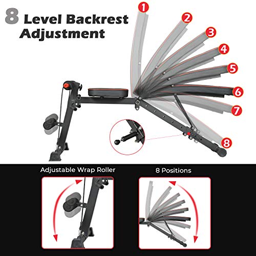 VIAGDO Adjustable Weight Bench Foldable Workout Bench Press for Home Gym, Multi-Purpose Exercise Bench Strength Training Equipment Bench, Flat/Incline/Decline Sit Up Bench for Full Body Workout