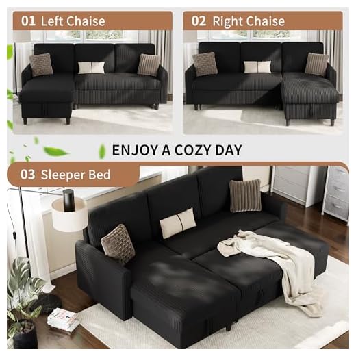 Walsunny L-Shaped Sleeper Sofa Bed