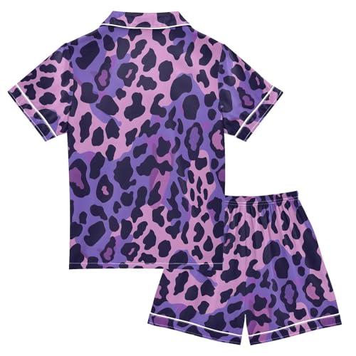 ALAZA Leopard Animal Print Pajamas Satin Pajama Set Short Sleeve Button Down Sleepwear2