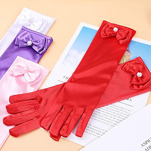 L-Peach Kids Satin Bowknot Formal Gloves Girl's Princess Costume Gloves for Bride Party Halloween Christmas Cosplay - Image 3