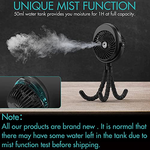Misting Baby Stroller Fan, Personal Handheld Fan With 3 Strong Speeds, Clip On Fan With Flexible Tripod, 270° & 360° Pivoting, Battery Operated Spray Fan For Golf Cart Treadmill Camping Office, Black #TOP1