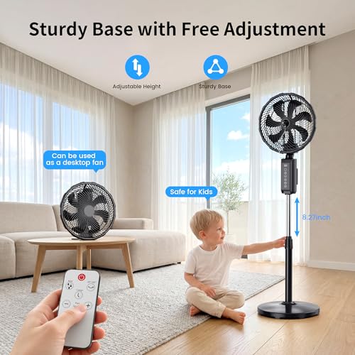 ATEngeus Outdoor Misting Fan 20000mAh Up to 21H Running Time, 12-Inch outdoor Oscillating Fan for Patios, 2 In 1 Pedestal & Tabletop Cooling Fan with Mister, Corded & Cordless, 7 Speeds, Remote, Timer by ATEngeus - Image 6