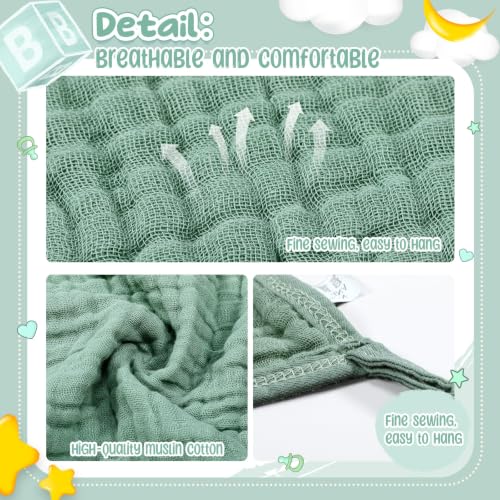 Image of Breling 12 Pcs Muslin Hooded Baby Bath Towel Set, Green Series
