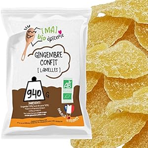 Les Papoteuses | Bio kandierter Ingwer in Streifen 940g | Bio-zertifiziert | Fairer Handel | 100% natürlich | Hochwertige kandierte Früchte | Ohne Konservierungsmittel