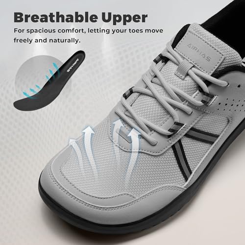 AIRHAS Men's Anatomical Toe Box Barefoot Shoes Zero Drop Breathable Gym Shoes for Men Minimalist Walking Shoes Shoes(Light Grey/Black, 8.0W) — view 6
