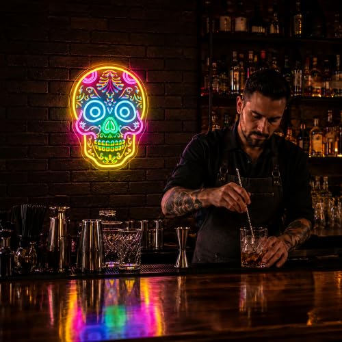 Image of Skeleton Neon Sign for Wall Decor Skull Light Up Sign Hallowmas Led Signs for Room Party Home Wall Decor USB Powered
