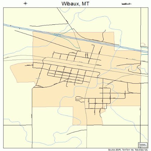 Large Street & Road Map of Wibaux, Montana MT Printed poster size wall atlas of your home town