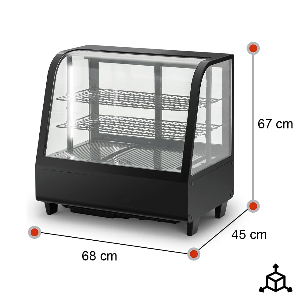 Vitrina Pastelera Expositora Refrigerada 2 Estantes con 2 Puertas Correderas Negra 100 Litros Ventilada | Vitrina Sobremesa Cristal Curvado