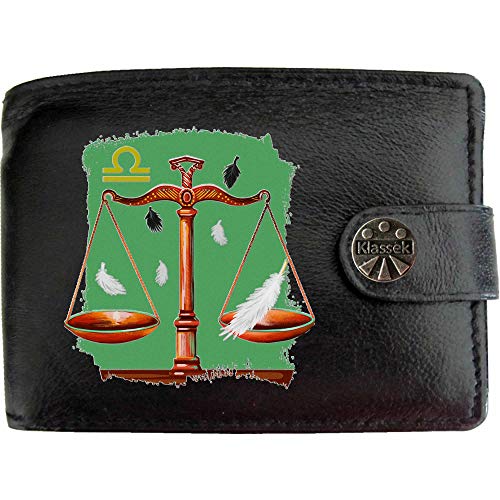 Preisvergleich Produktbild Waage Sternzeichen Horoskop Sternzeichen KLASSEK Herren Geldbörse Echtleder Schwarz RFID Blockierung mit Münzfach und Metall-Geschenkbox